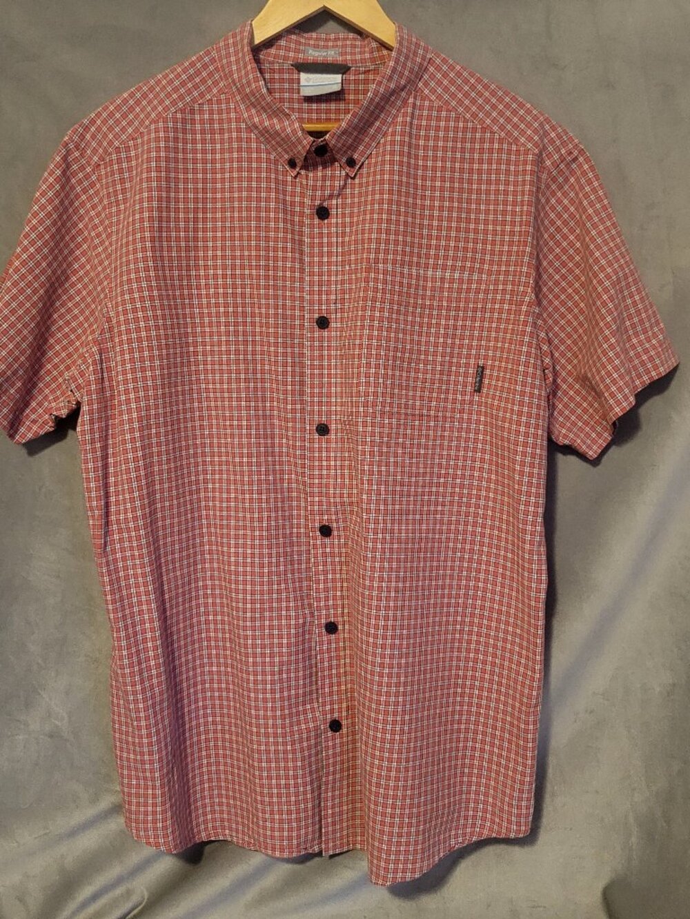 Columbia Shirt Men's Red Plaid Button Down Short Sleeve 100% Cotton Size XL